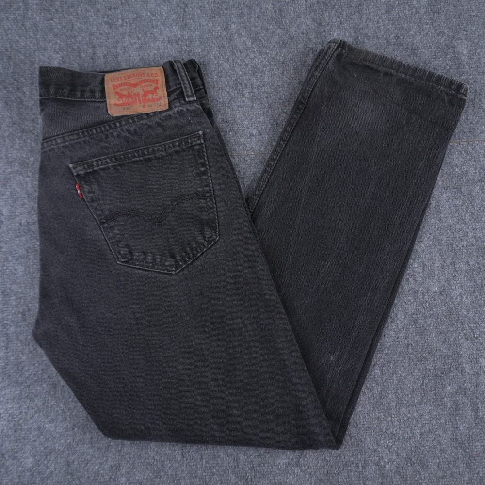 Levi's 505 Regular Fit Jeans Mens 34x32 Black Faded Straight Leg Denim
